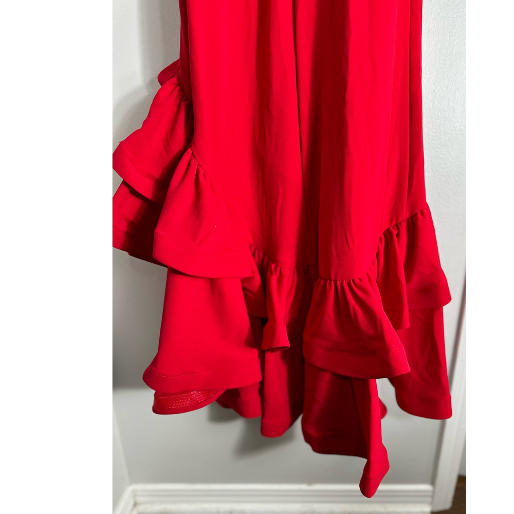 NWT Besty and Adam Round Neck Sleeveless Ruffle High-Low Stretch Crepe Gown SZ 8 - Picture 7 of 9
